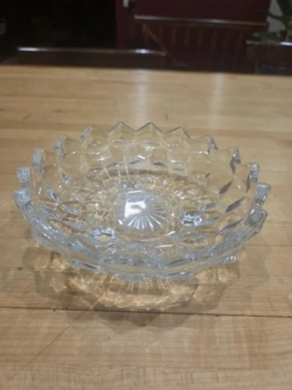 Vintage Fostoria American Clear Glass 3 Toed Bon Bon Candy Bowl Sawtooth 6.5